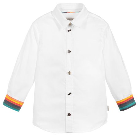 Paul Smith Junior Men In Black - Boys White Cotton Shirt | Childrensalon Outlet