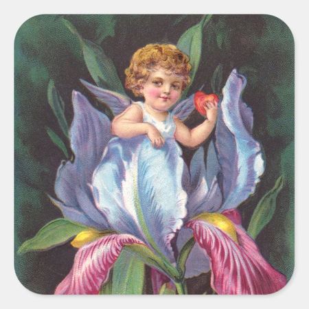 Clapsaddle: Flower Cherub Iris Square Sticker | Zazzle