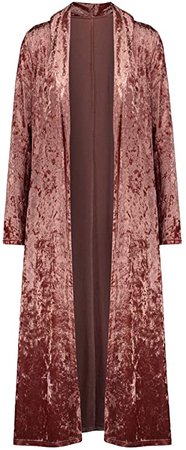 SCOFEEL Women's Solid Velvet Maxi Duster Cardigans Open Front Trench Coat (L, Coffee) at Amazon Women’s Clothing store