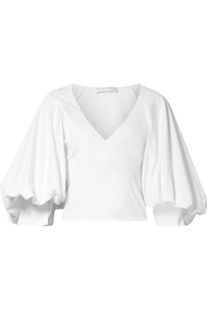Caroline Constas | Josie wrap-effect cotton-blend poplin blouse | NET-A-PORTER.COM