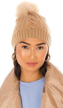 Cable Beanie With Faux Pom
