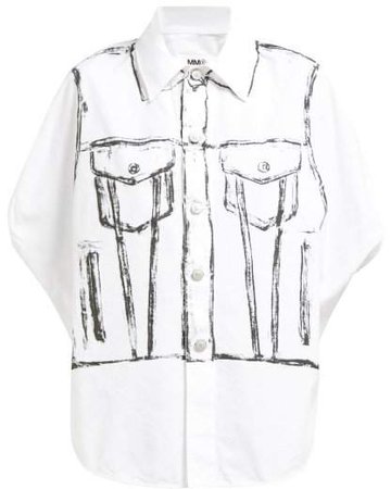 Trace Marked Sleeveless Cotton Shirt - Womens - White