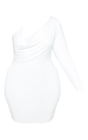Plus White One Shoulder Cowl Neck Bodycon Dress | PrettyLittleThing USA