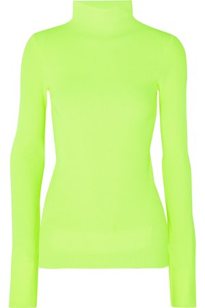 Helmut Lang | Neon ribbed cotton turtleneck sweater | NET-A-PORTER.COM