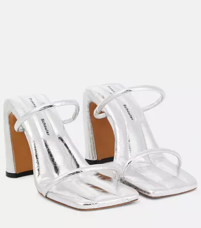 Square Slide Metallic Leather Sandals in Silver - Proenza Schouler | Mytheresa