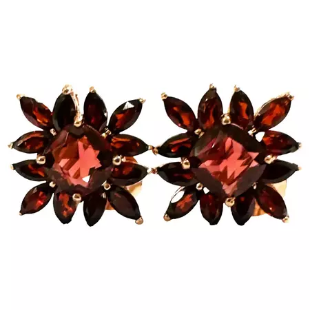 New Dark Orange Red Garnet Rose Gold Plated Sterling Earrings For Sale at 1stDibs
