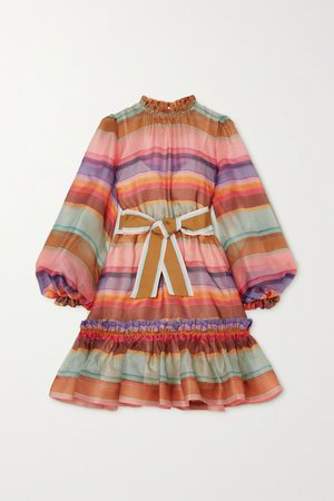 Pink The Lovestruck belted striped silk-organza mini dress | Zimmermann | NET-A-PORTER