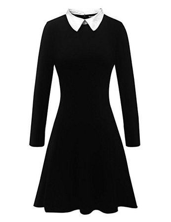 Aphratti Women's Long Sleeve Casual Peter Pan Collar Flare Dress: Amazon.ca: Clothing & Accessories