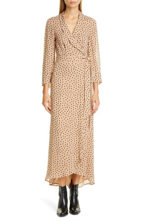 Ganni Dot Georgette Wrap Maxi Dress | Nordstrom