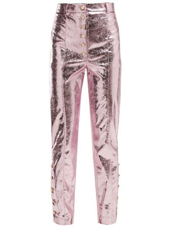 Pink coated metallic pants