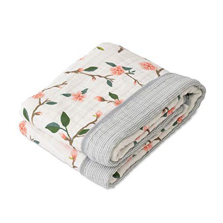 Red Rover Kids Breathable Cotton Muslin Baby Quilt - Peach Blossom