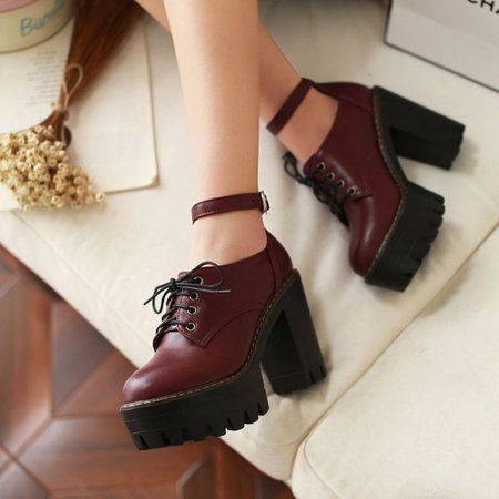 burgundy gothic lolita lace up platform boots shoes