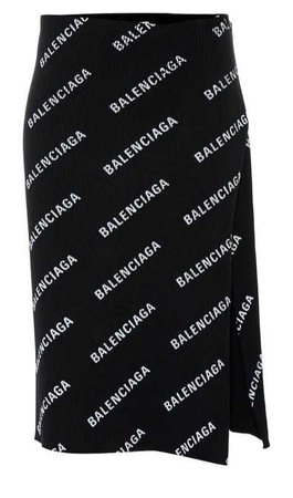 Balenciaga All Over Logo Ribbed Knit Wrap Skirt