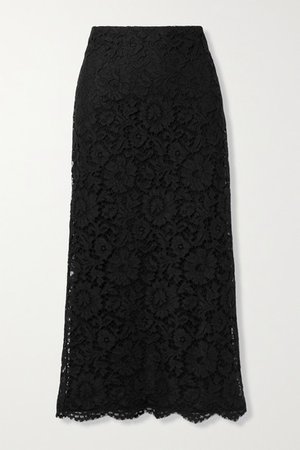 Scalloped Corded Lace Midi Skirt - Black