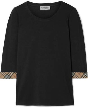 Checked Canvas-trimmed Stretch-cotton Jersey Top - Black