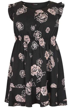Black & Pink Floral Print Tunic Dress
