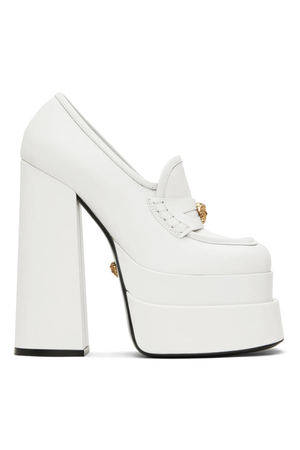 heeled white loafer