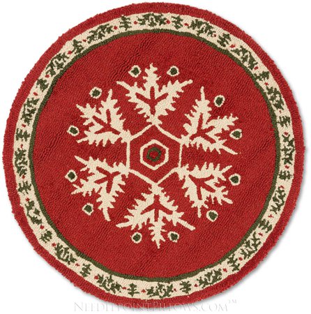 Handmade Christmas Snowflake Round Hooked Rug