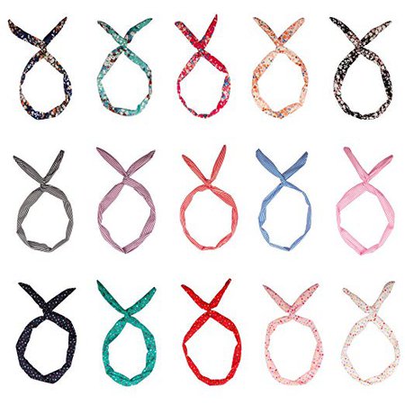 Amazon.com : Tvoip 15PCS Vintage Broken Flowers Star Stripe Color 3 Styles Different Colors Lovely Girls Lady Rabbit Bunny Ear Ribbon Hair Band Wire Elastic Headband Wire Scarf Hair Accessories (random color) : Beauty