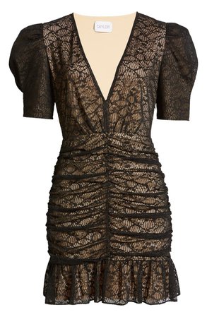 Saylor Reena Ruched Lace Cocktail Minidress | Nordstrom