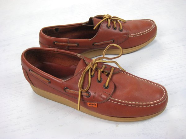 1970s Levi Leather Shoes Vintage Mens Brown Moc Toe Lace Up