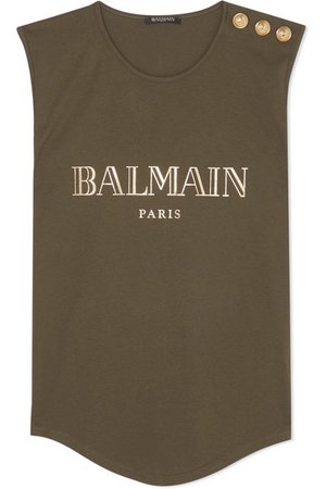 Balmain | Button-embellished printed cotton-jersey tank | NET-A-PORTER.COM