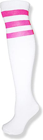 Amazon.com: Unisex White Knee High Team Tube Socks w/Three Various Colored Stripes (White w/Neon Pink): Clothing