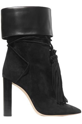 Tanger leather-trimmed tasseled suede ankle boots | SAINT LAURENT | Sale up to 70% off | THE OUTNET