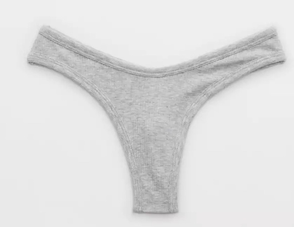 high Aerie Ribbed Cotton High Cut Thong Underwear - Medium Heather