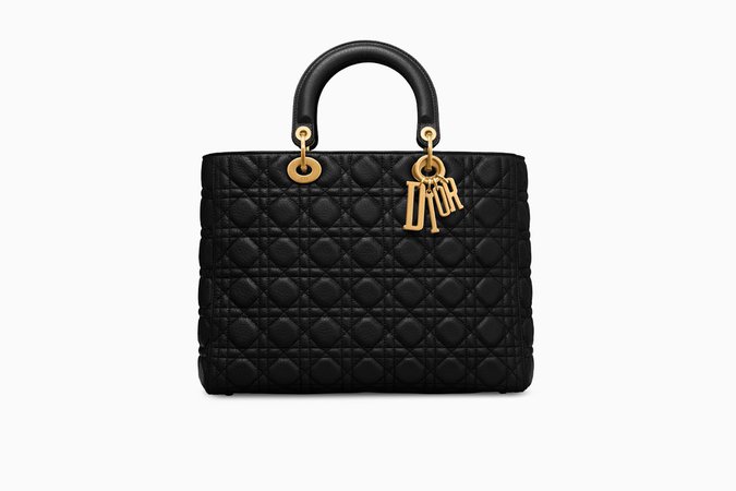 Large Lady Dior bag in black calfskin - Dior