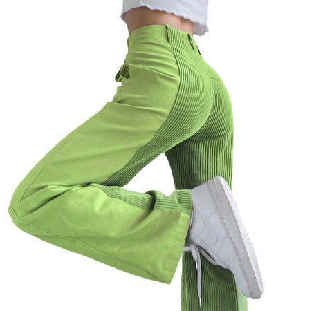 Green Loose Fit Corduroy Statement Trousers Pants Bright