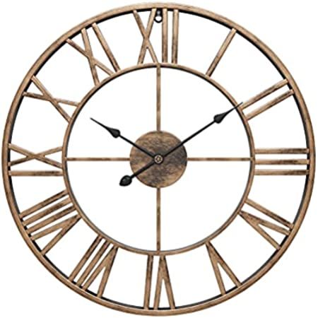Amazon.com: Large Modern Metal Wall Clocks Rustic Round Silent Non Ticking Battery Operated Roman Numerals Clock for Living Room/Bedroom/Kitchen Wall Decor-(Gold, 40cm) : Home & Kitchen