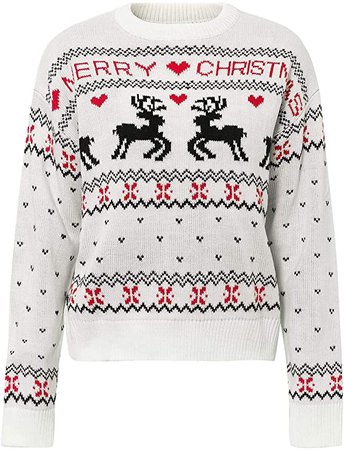 Amazon.com: BerryGo Women's Long Sleeve Knit Pullover Sweater Ugly Christmas Reindeer Sweater Red L: Clothing
