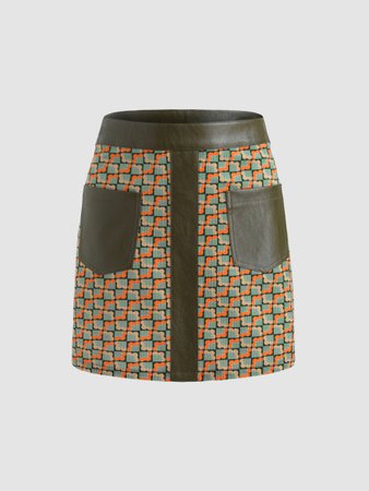 Leather Patchwork Mini Skirt - Cider