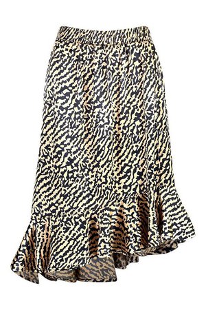 Animal Print Ruffle Hem Skirt | Boohoo brown