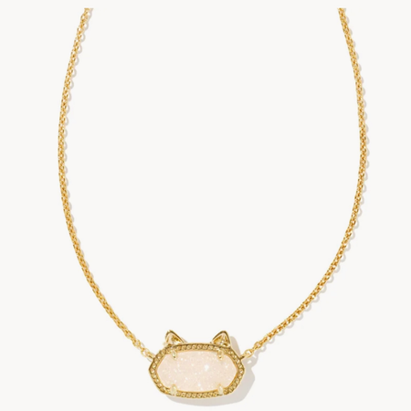 Elisa Gold Cat Pendant Necklace in Iridescent Drusy