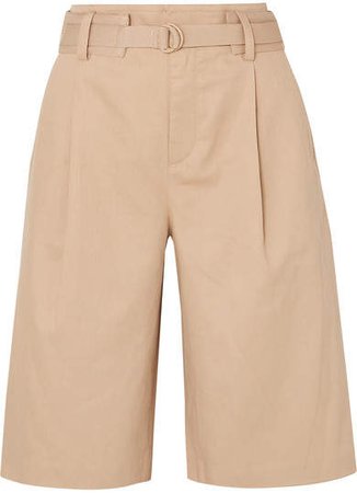 Belted Cotton-blend Twill Shorts - Beige