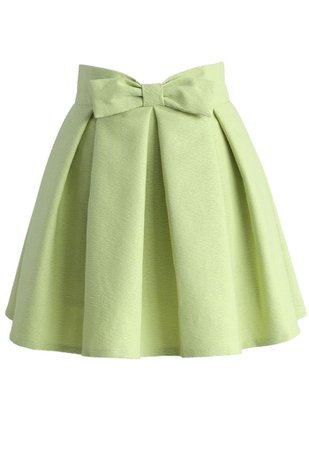 Sweet Your Heart Bowknot Pleated Mini Skirt in Pea Green