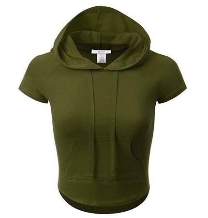 olive green short sleeve hoodie top
