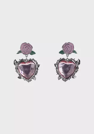 Rose Jewel Heart Drop Earrings - Pink – Dolls Kill