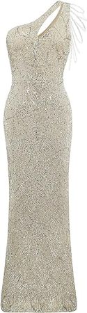 BABEYOND Women's Sequin Prom Dress - One Shoulder Maxi Dress Gowns and Evening Dresses for Party Wedding Guest at Amazon Women’s Clothing store