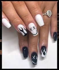 acrylic nail design ideas black white fire face - Google Search