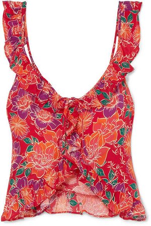 Paloma Blue - Ali Cropped Floral-print Crepe De Chine Top - Red