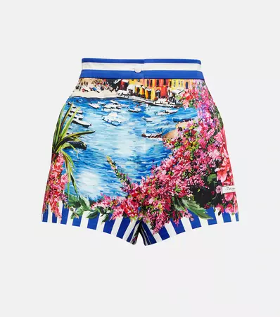 Portofino High Rise Printed Cotton Shorts in Multicoloured - Dolce Gabbana | Mytheresa