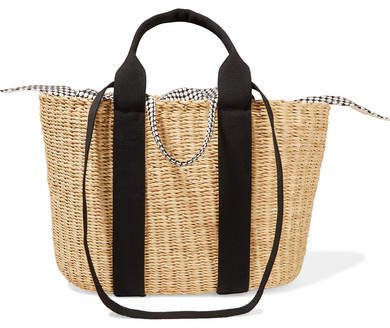 Caba Straw And Printed Cotton-canvas Tote - Beige