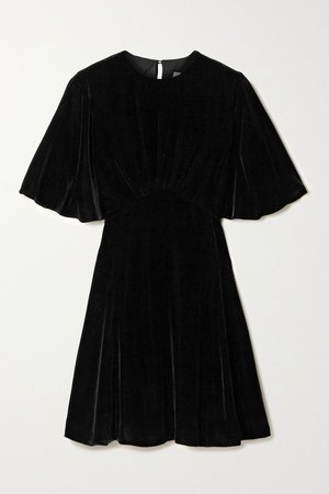 Black Gathered velvet mini dress | Les Rêveries | NET-A-PORTER