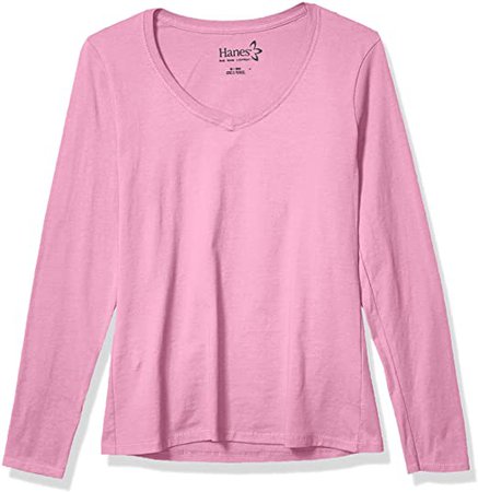 Amazon.com: Hanes Long Sleeve T-Shirt with V-Neck for Women, M, Pink Swish : Clothing, Shoes & Jewelry