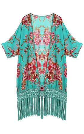fringe kimono turquoise cover up cardigan