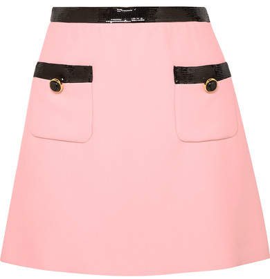 Sequined Velvet-trimmed Cady Mini Skirt - Pink