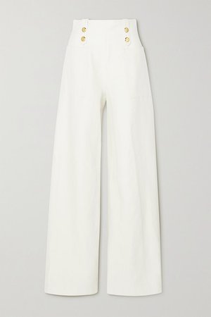 Vita Button-embellished Cotton And Linen-blend Wide-leg Pants - Ivory
